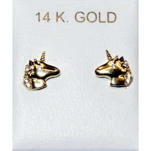 14k real gold, beautiful unicorn earrings for girls.